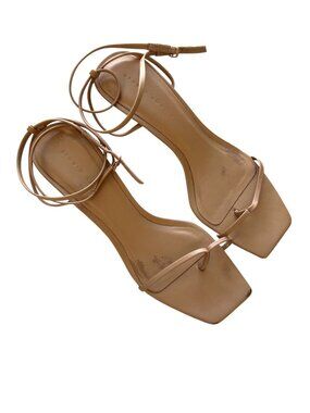 Studio Amelia Women's Size 38 Nude Leather Strappy Square-Toe Sandals Shoes